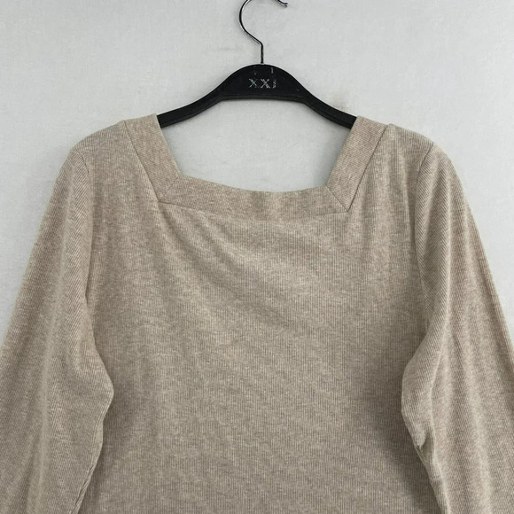 Old Navy Sweater Women's Sz L Beige Slim Fit Square Neck Ribbed Pullover - Picture 8 of 11